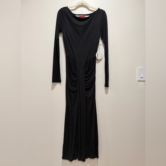 NEW STAUD Gres Dress, boat neck midi ruched waterfall heavy draped, Black Medium - Picture 7 of 13